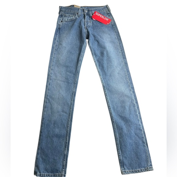 Levi’s 502 Superlow Button Fly Jeans W25 L34 Medium Wash Y2K Vintage NWT - Picture 1 of 7